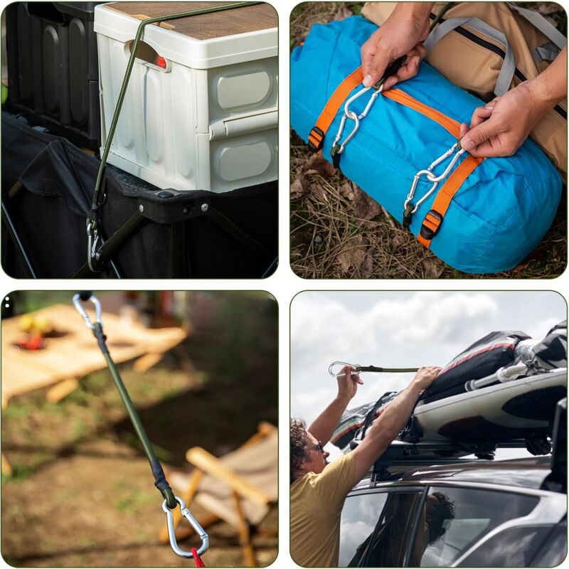 2 Tendeurs Élastiques Avec Mousquetons - 30cm - 8mm - Pour Bagage, Camping, Voiture