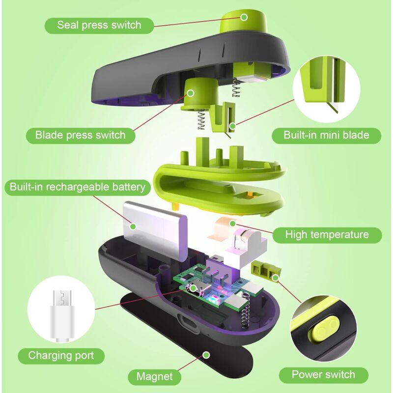 Mini Scelleuse De Sacs Rechargeable 2 En 1 - Scelle Et Ouvre Les Sacs, Batterie 400 MAh, Aimant Intégré - Pour Collations, Conservation Alimentaire