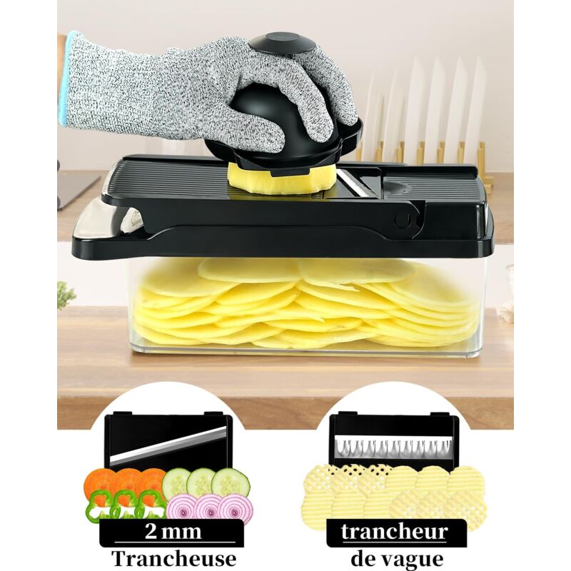 Coupe-Légumes Multifonction Mandoline - Lames Interchangeables En Acier Inox 420, Hachoir Et Râpe Avec Conteneur Intégré