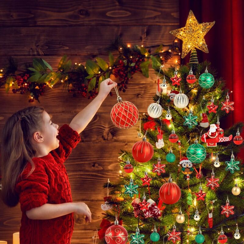Boule de Noel en bois peint rouge - Décoration de Noël