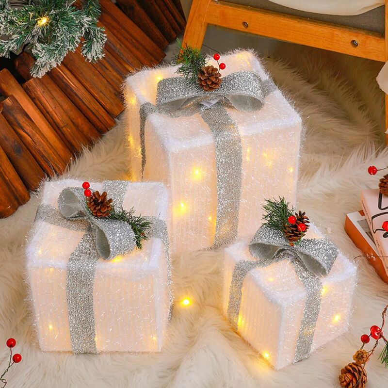 Coffrets Cadeaux De Noël Illuminés, Lot De 3, Décoration De Noël Pour L Et Linterieur Boite Cadeau Eclairee Par Led Decoration De Noel Pour Sapin De Noel F 92015639
