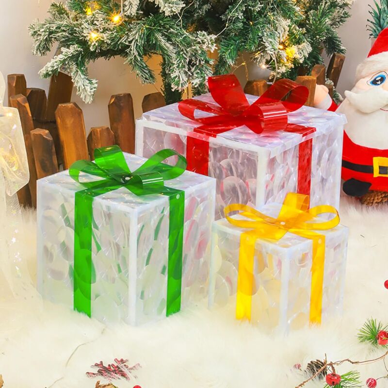 CCLIFE Lot 3 Boîtes Cadeaux LED Noël - Déco Lumineuse Mariage Fête Maison