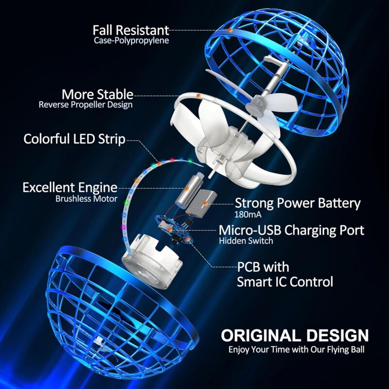 Mini Drone Balle Volante à Commande Manuelle - Lumière LED RVB, Forme Sphérique, Retour Comme Un Boomerang - Jouet Pour Enfants 6-10 Ans - 3