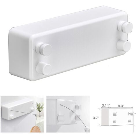 T-Corde à linge rétractable pour intérieur et extérieur, 2 fils à linge de 13.8Feet en acier inoxydable, Pas besoin de percer des trous fixation murale - White