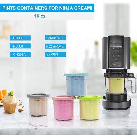 Bacs À Crème Glacée pour Ninja Creami,crème Glacée Compatibles avec Les Sorbetières Ninja La Série NC301 NC300 NC299AMZ, sans BPA Et Lavables Au Lave-Vaisselle (4 paquets+cuillère)
