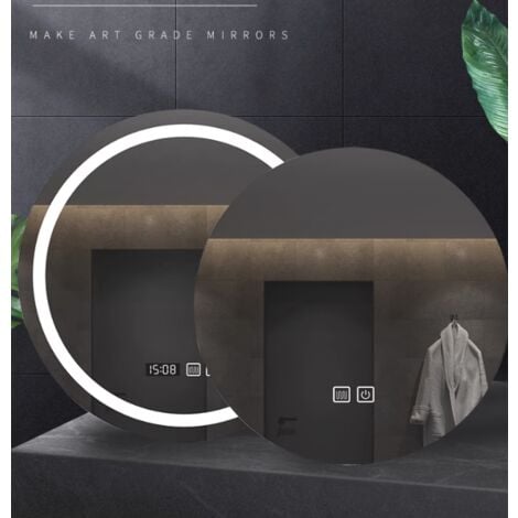 Miroir de salle de bain LED rond de 40 cm avec lumière et anti-buée, miroir mural LED tactile avec lumière blanche