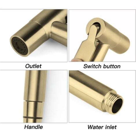 Kit Douchette WC ,   Tuyau de 1,5 m et Support, Adaptateurs de G1/2 or