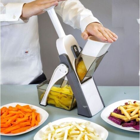 Mandoline de Cuisine Safety Slicer Manuelle Multifonction Tous Coupe Légumes Lame en acier inoxydable, Julienne, Cubes, Fcoupe Patate Frite carotte, - Gris