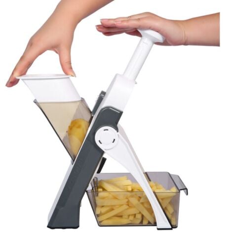 Mandoline de Cuisine Safety Slicer Manuelle Multifonction Tous Coupe Légumes Lame en acier inoxydable, Julienne, Cubes, Fcoupe Patate Frite carotte, - Gris