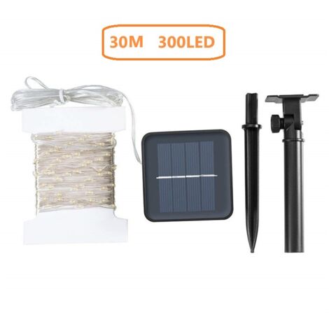 30M 300 LED Guirlande Solaire Guirlande Fée Fil De Cuivre Guirlande Lumineuse Extérieure Étanche Décoration De Jardin Guirlande De Noël Lumières, Couleur Chaude