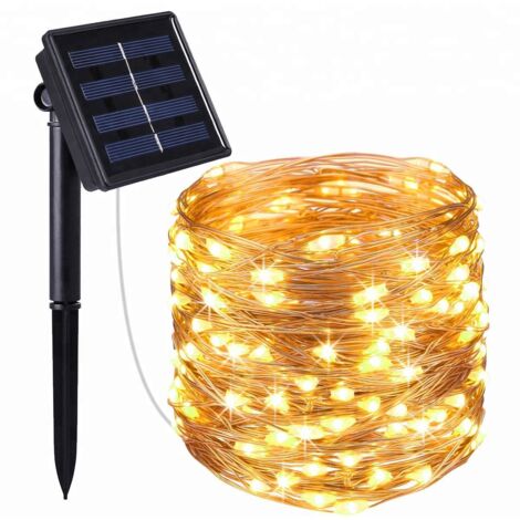 30M 300 LED Guirlande Solaire Guirlande Fée Fil De Cuivre Guirlande Lumineuse Extérieure Étanche Décoration De Jardin Guirlande De Noël Lumières, Couleur Chaude