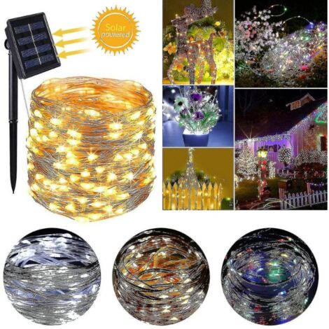 30M 300 LED Guirlande Solaire Guirlande Fée Fil De Cuivre Guirlande Lumineuse Extérieure Étanche Décoration De Jardin Guirlande De Noël Lumières, Couleur Chaude