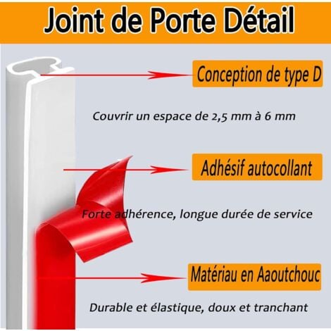 Joint Porte Fenetre Isolation et Phonique, Forme D Caoutchouc Joint de Porte, Autocollante Bande D'étanchéité Anti Froid Isolant Thermique, pour Joint porte entree, Fenetre (marron, 10M)