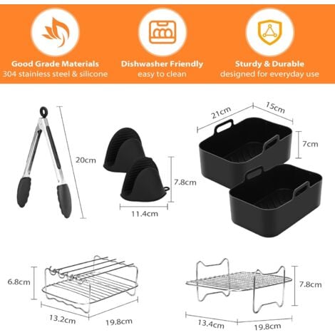Pack de 7 accessoires pour friteuse à air Ninja AF400UK et AF451UK, doublure de friteuse à air en silicone, support de friteuse à air, gants en silicone, pinces à four