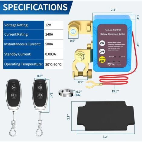 Coupe Circuit Batterie 12V,Coupe Batterie 240A,Coupe Batterie Voiture,Interrupteur D'arrêt Automatique pour Voiture,Bateau,RV,ATV,Camion