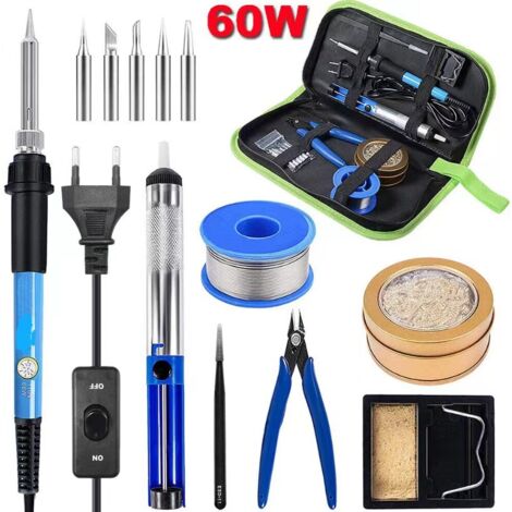 Kit Fer à Souder 60W Température Réglable 110V - Avec 5 Pannes, Pompe à Dessouder Et Support - Version Révisée Hothuimin