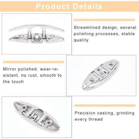 Taquet Pliant Bateau PH PandaHall – Inox 316, 12,6x4 Cm, 3 Trous, Quai, Amarrage, Marin