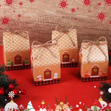 Lot De 50 Boîtes Cadeaux De Noël En Papier Kraft - Forme Maison, 10.5x7x5 Cm, Avec Corde De Chanvre - Pour Bonbons, Chocolats, Petits Cadeaux - 8
