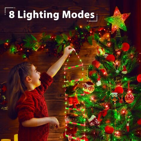 Guirlande Lumineuse Échelle Père Noël 2M - 124 LED Solaire, 8 Modes, Étanche IP65 - Décoration Noël Extérieur/Intérieur