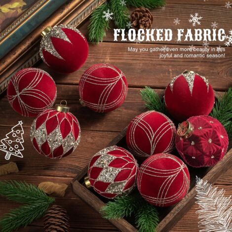 Lot De 20 Boules De Noël En Velours Floqué Vert - 3 Tailles (4,6,8 Cm) - Déco Sapin, Couronne, Intérieur