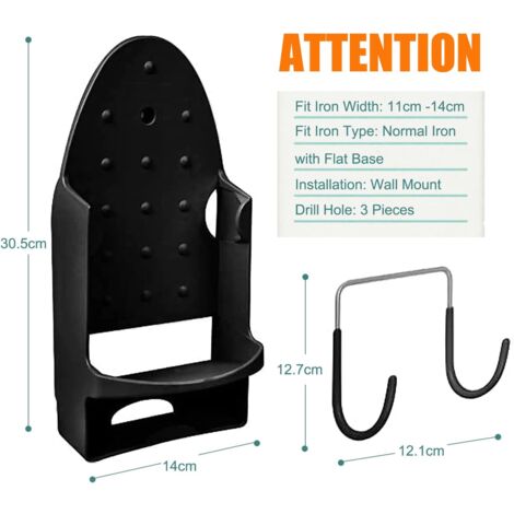 Support De Planche à Repasser à Fixer Sur Porte - Argenté - Compatible Planches En T Ou à 4 Pieds - Dimensions 28 X 11,4 X 39,9 Cm