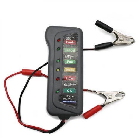 Testeur De Batterie 12V Nuzamas – 6 LEDs – Pince Crocodile – Pour Voiture, Moto, Vérification Charge