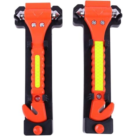 Marteau De Secours & Coupe-Ceinture 2 En 1 Mata1 - Brise Vitre Voiture & Coupe Ceinture De Sécurité | Outil D'Évacuation D'Urgence - Rouge Avec Support De Fixation - 2