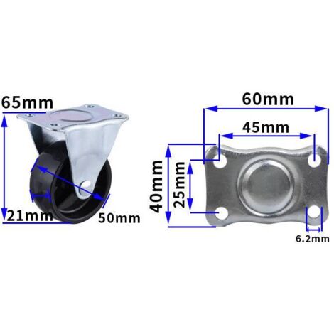 Lot de 4 roulettes pivotantes de 50 mm, roues universelles de 50 mm