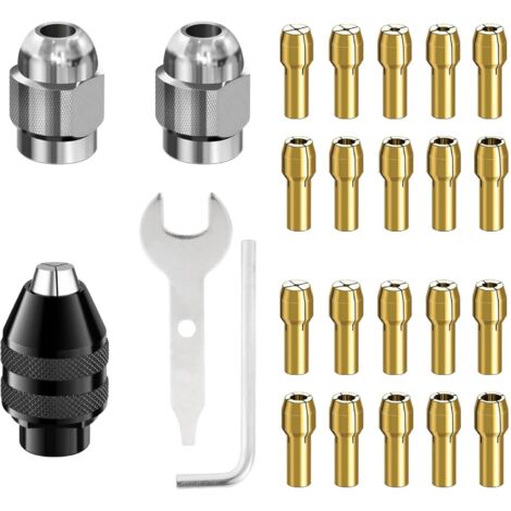 Mini Jeu De Mandrins Et Pinces En Laiton Pour Outil Rotatif - 5 Pinces (0,5 à 3,0 Mm) + Clé