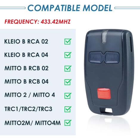 Télécommande 2 Canaux 433 MHz Pour Porte De Garage BFT – Compatible Mitto 2, Kleio, Ghibli, TRC 2 – 2 Pièces Avec Piles Incluses
