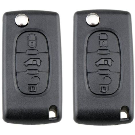 Coque Clé Remplacement Peugeot / Citroen - Compatible Partner 107 207 307 407, C2 C3 C4 C5 - 3 Boutons Avec Porte-clés