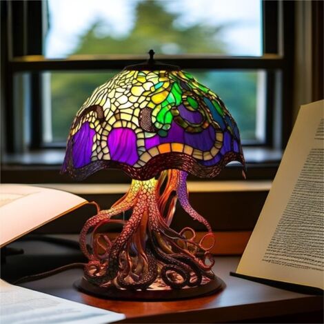 Lampe De Table Animale En Résine Colorée – Style Vitrail Bohème – Veilleuse Sur Pile – Déco Salon, Chambre D'enfant – 10x10x15 Cm