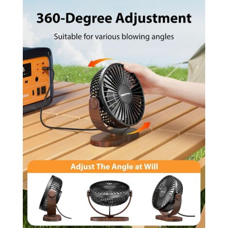 Ventilateur Portable USB Rechargeable 219 mm avec Lumières LED Petit Ventilateur de Bureau Alimenté par Batterie Silencieux Pivotant Réglable à 4 Vitesses pour Chambre à Coucher, Voyage, Camping | FR