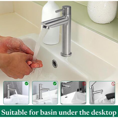 Robinet Salle De Bain Mitigeur Lavabo Chromé Acier Inox - Hauteur Bec 87mm, Rotation 360°