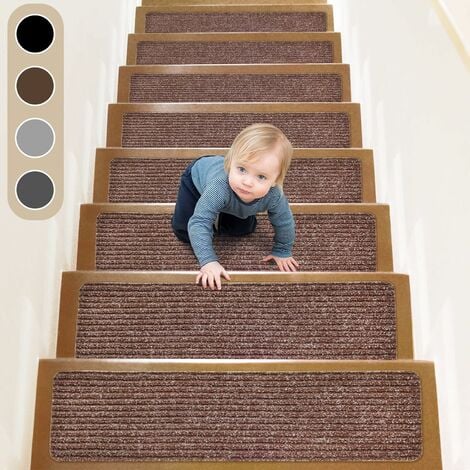 Ensemble de 15 tapis d'escalier 20cm X 76cm Tapis d'escalier auto-adhésif  Tapis de bande de roulement de sécurité pour enfants, aînés et animaux  domestiques, marron