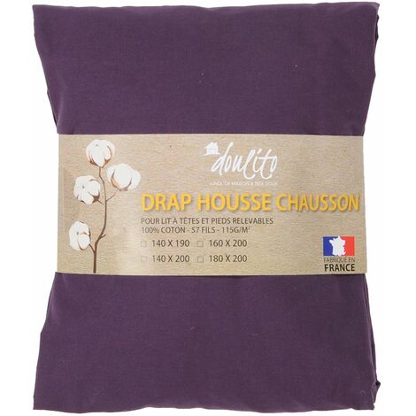 Drap housse 180x200 cm lit electrique Doulito - Made in France - Coton - Prune (1/3)