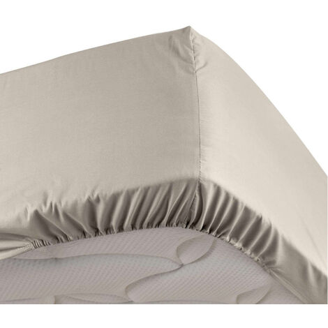 Drap housse - 90 x 190 cm - Percale - 78 fils - Uni - Naturel (1/3)