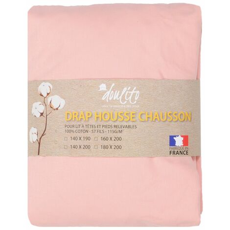 Drap housse 140x190 cm lit electrique Doulito - Made in France - Coton - Rose (1/3)
