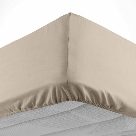 Drap housse 90x190 cm - Bonnet 30 cm - 100% coton - Sable (1/5)
