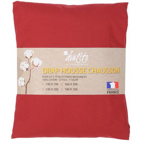 Drap housse 140x200 cm lit electrique Doulito - Made in France - Coton - Bordeaux (1/3)