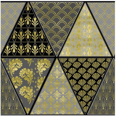 Toile cirée au mètre - Largeur 140 cm - Motif graphique or métallisé - Noir