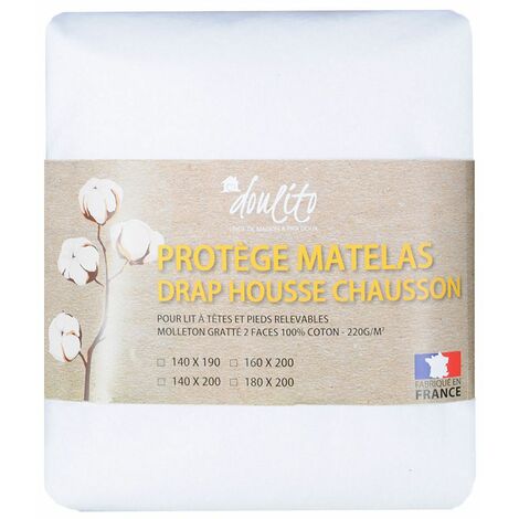 Protège matelas 140x190 cm lit electrique Doulito - Made in France - Coton - Blanc (1/2)