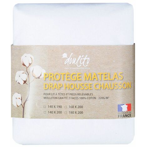 Protège matelas imperméable 140x200 cm lit electrique Doulito - Made in France - Coton - Blanc (1/3)