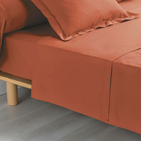 Drap plat - 180 x 290 cm - Percale - 78 fils - Uni - Terracotta