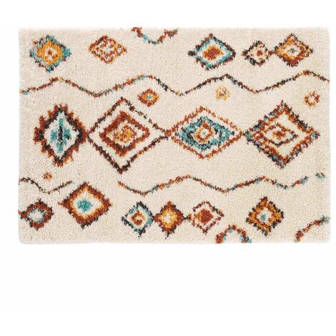 Tapis shaggy 120x170 cm - Losanges colorés sur fond écru