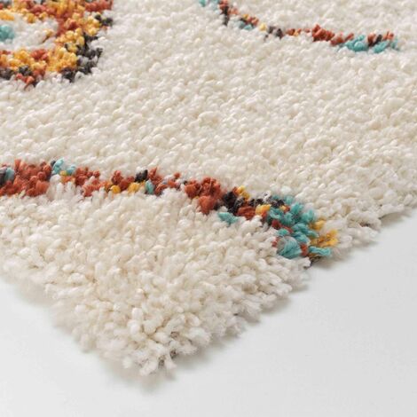 Tapis shaggy 120x170 cm - Losanges colorés sur fond écru
