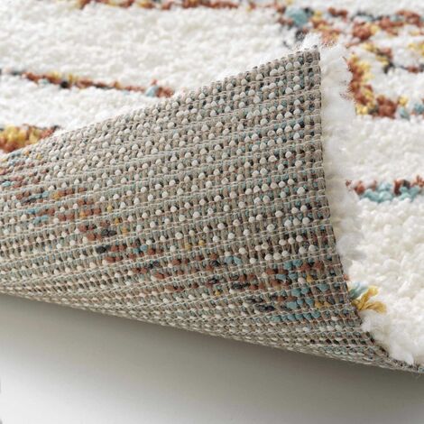Tapis shaggy 120x170 cm - Losanges colorés sur fond écru