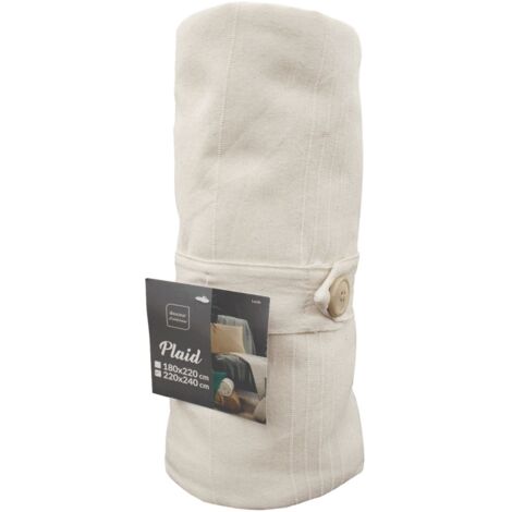 Plaid En Coton Paris Prix Lucile – 180x220 Cm – Naturel/Ivoire – Un Choix Cosy