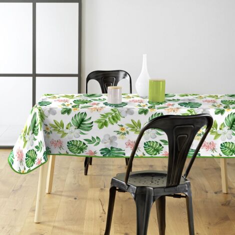 Nappe Toile Cirée PVC Rectangulaire 140x180 Cm - Motif Feuilles Vert Sauge - Facile à Nettoyer - Bords Biais