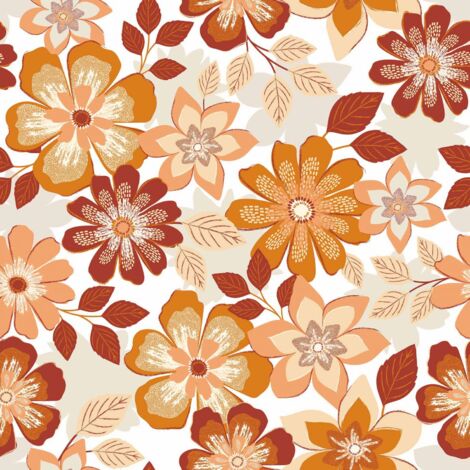 Toile cirée au mètre - Largeur 140 cm - Fleurs oranges - Orange